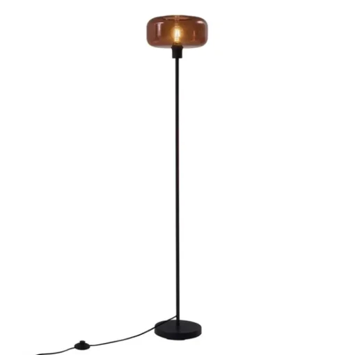 QAZQA Retro vloerlamp zwart met brons glas - Bizle