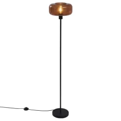QAZQA Retro vloerlamp zwart met brons glas - Bizle