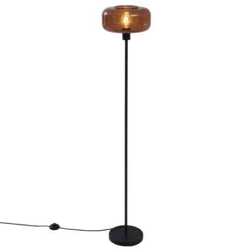 QAZQA Retro vloerlamp zwart met brons glas - Bizle