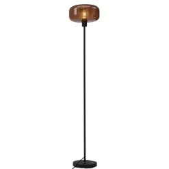 QAZQA Retro vloerlamp zwart met brons glas - Bizle