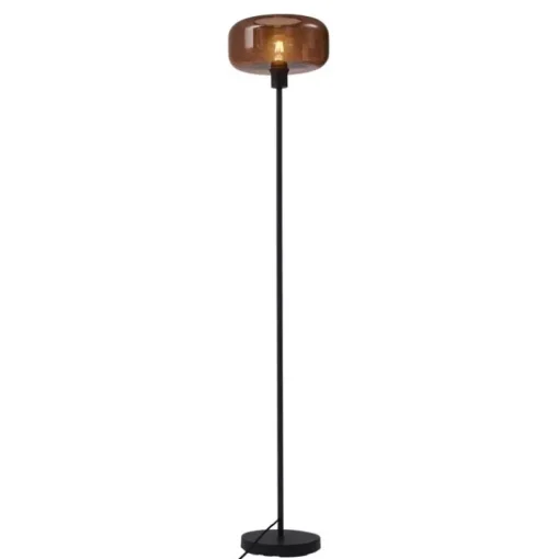 QAZQA Retro vloerlamp zwart met brons glas - Bizle