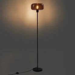 QAZQA Retro vloerlamp zwart met brons glas - Bizle