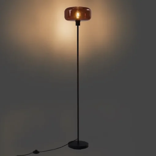 QAZQA Retro vloerlamp zwart met brons glas - Bizle