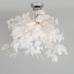 Trio Leuchten Romantische plafondlamp wit met blaadjes - Feder