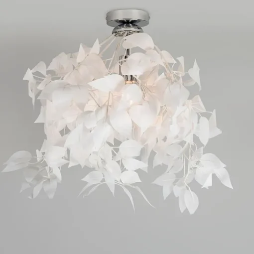 Trio Leuchten Romantische plafondlamp wit met blaadjes - Feder