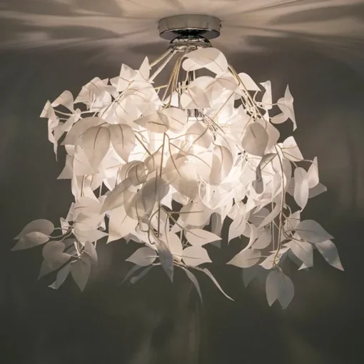 Trio Leuchten Romantische plafondlamp wit met blaadjes - Feder