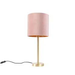 QAZQA Romantische tafellamp messing met roze kap 25 cm - Simplo