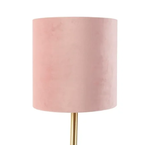 QAZQA Romantische tafellamp messing met roze kap 25 cm - Simplo