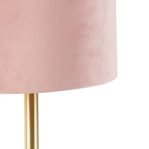 QAZQA Romantische tafellamp messing met roze kap 25 cm - Simplo