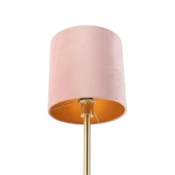 QAZQA Romantische tafellamp messing met roze kap 25 cm - Simplo