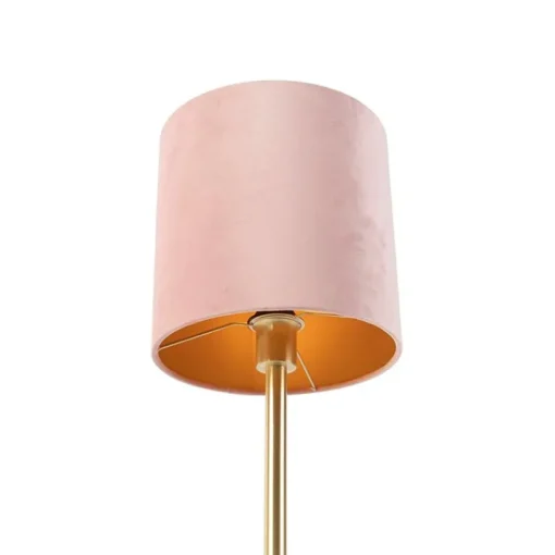 QAZQA Romantische tafellamp messing met roze kap 25 cm - Simplo