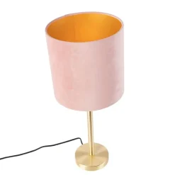 QAZQA Romantische tafellamp messing met roze kap 25 cm - Simplo