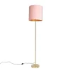 QAZQA Romantische vloerlamp messing met roze kap 40 cm - Simplo