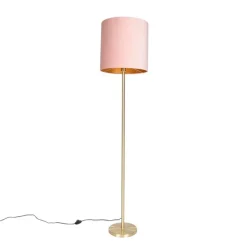 QAZQA Romantische vloerlamp messing met roze kap 40 cm - Simplo