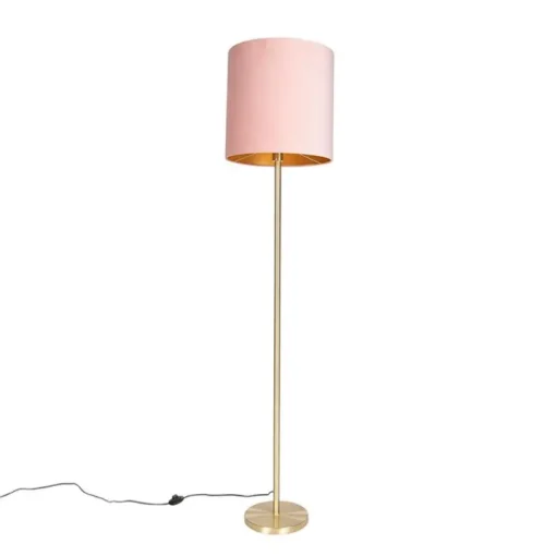QAZQA Romantische vloerlamp messing met roze kap 40 cm - Simplo