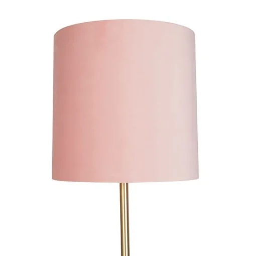 QAZQA Romantische vloerlamp messing met roze kap 40 cm - Simplo