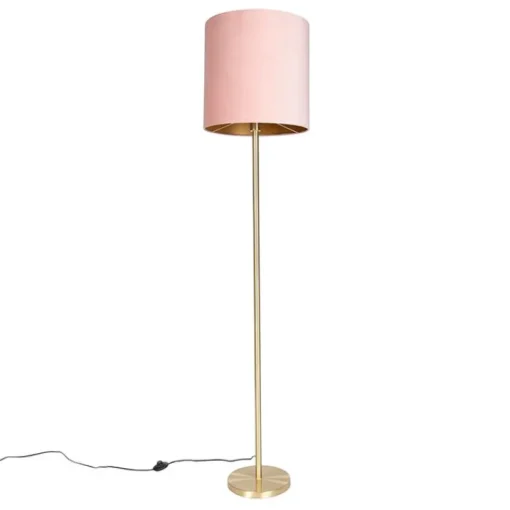 QAZQA Romantische vloerlamp messing met roze kap 40 cm - Simplo