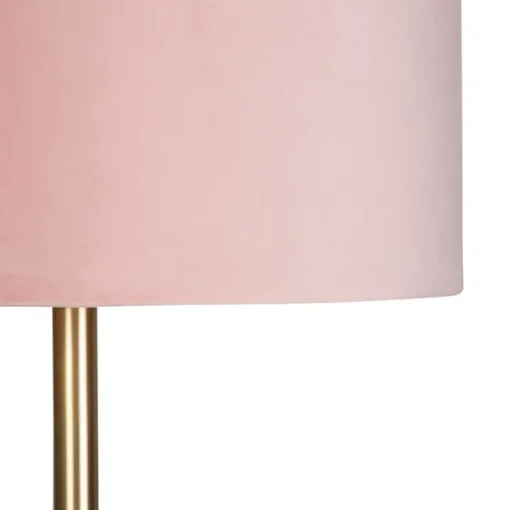 QAZQA Romantische vloerlamp messing met roze kap 40 cm - Simplo