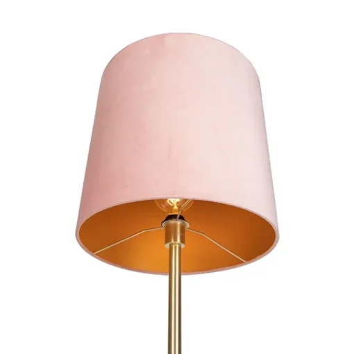 QAZQA Romantische vloerlamp messing met roze kap 40 cm - Simplo