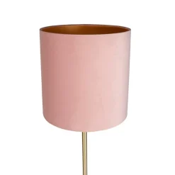 QAZQA Romantische vloerlamp messing met roze kap 40 cm - Simplo