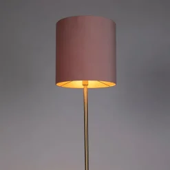 QAZQA Romantische vloerlamp messing met roze kap 40 cm - Simplo