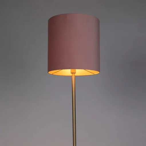 QAZQA Romantische vloerlamp messing met roze kap 40 cm - Simplo