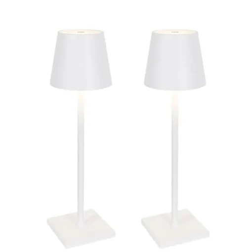 QAZQA Set van 2 buiten tafellamp wit incl. LED en dimmer oplaadbaar - Janet