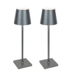 QAZQA Set van 2 buiten tafellampen grijs incl. LED en dimmer oplaadbaar - Janet