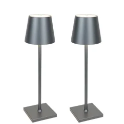 QAZQA Set van 2 buiten tafellampen grijs incl. LED en dimmer oplaadbaar - Janet