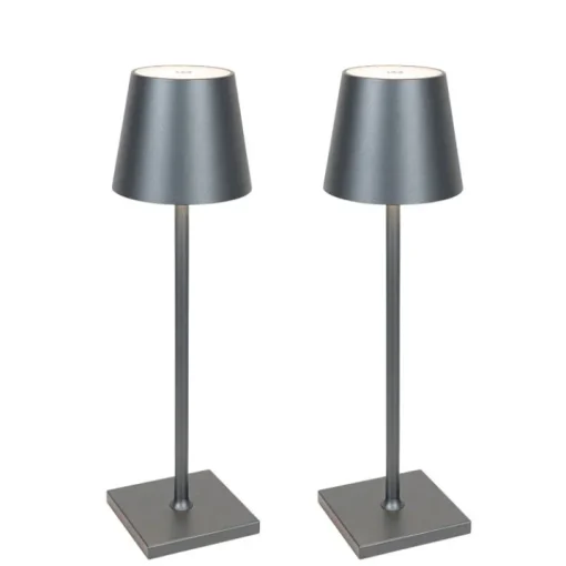 QAZQA Set van 2 buiten tafellampen grijs incl. LED en dimmer oplaadbaar - Janet