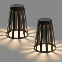 QAZQA Set van 2 buiten tafellampen zwart incl. LED 3-staps dimbaar solar en oplaadbaar - Penny