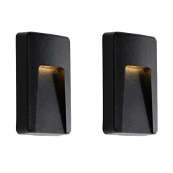 QAZQA Set van 2 buiten wandlampen zwart rechthoekig incl. LED IP65 - Gem