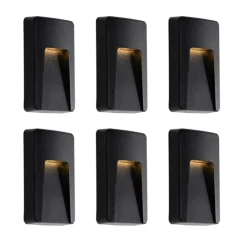 QAZQA Set van 6 buiten wandlampen zwart rechthoekig incl. LED IP65 - Gem