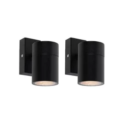 QAZQA Set van 2 buitenwandlamp zwart RVS IP44 - Solo