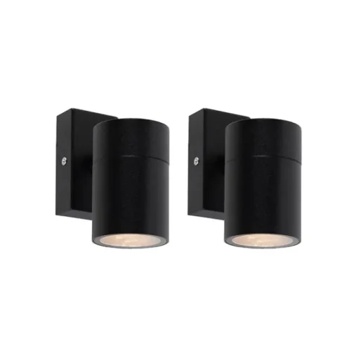 QAZQA Set van 2 buitenwandlamp zwart RVS IP44 - Solo