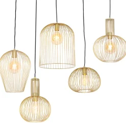 QAZQA Set van 5 design hanglampen goud - Wires