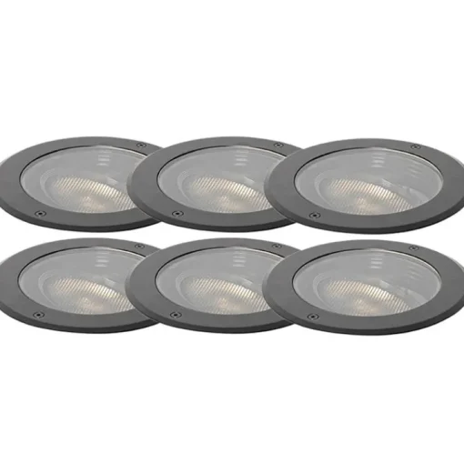 QAZQA Set van 6 dimbare buiten grondspots zwart IP65 incl LED - Delux Honey