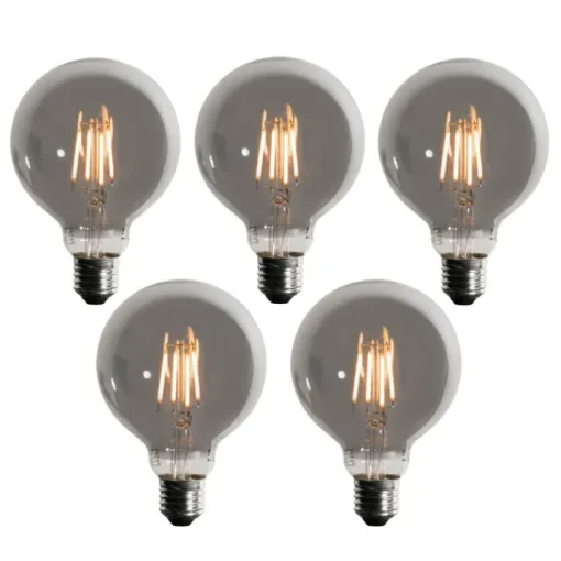 LUEDD Set van 5 E27 dimbare LED lampen smoke G95 5W 200 lm 1900K