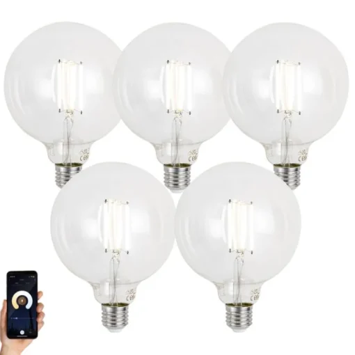 LUUMR Set van 5 E27 dimbare LED lampen G125 helder 7W 806 lm 2700-6500K