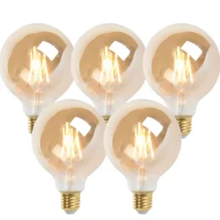 LUEDD Set van 5 E27 dimbare LED lampen G95 goud 5W 380 lm 2200K