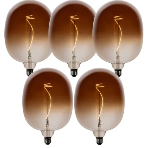 LUEDD Set van 5 E27 dimbare LED lampen G170 bruin 4,9W 130 lm 1800K