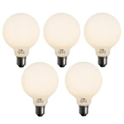 LUEDD Set van 5 E27 dimbare LED lamp opaal G95 5W 450 lm 2700K