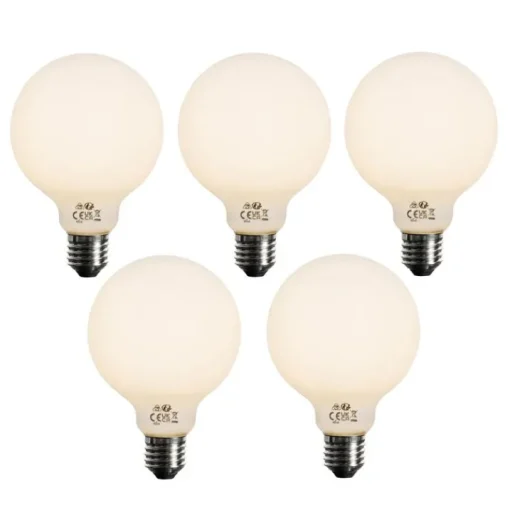 LUEDD Set van 5 E27 dimbare LED lamp opaal G95 5W 450 lm 2700K