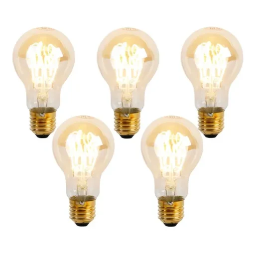 LUEDD Set van 5 E27 dimbare LED spiraal lampen A60 goldline 4W 270 lm 2200K