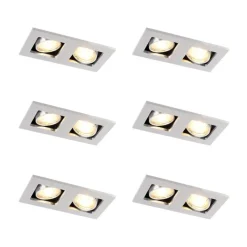QAZQA Set van 6 Inbouwspot aluminium rechthoekig 2-lichts - Qure