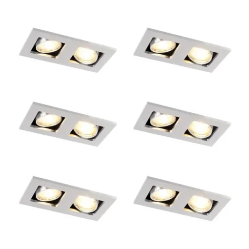 QAZQA Set van 6 Inbouwspot aluminium rechthoekig 2-lichts - Qure