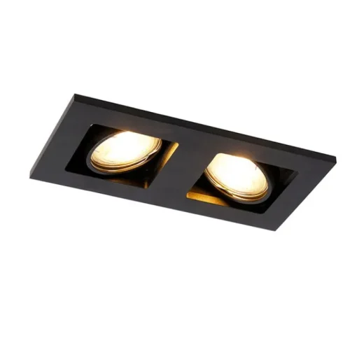 QAZQA Set van 6 Inbouwspot zwart rechthoekig 2-lichts - Qure