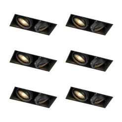 QAZQA Set van 6 Inbouwspot zwart GU10 draai- en kantelbaar trimless 2-lichts - Oneon