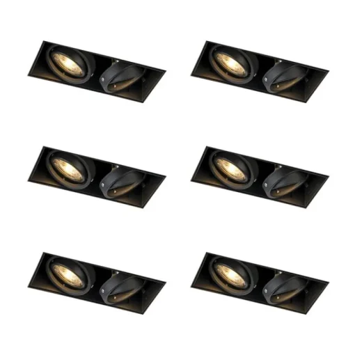 QAZQA Set van 6 Inbouwspot zwart GU10 draai- en kantelbaar trimless 2-lichts - Oneon
