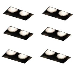 QAZQA Set van 6 inbouwspots zwart GU10 50mm 2-lichts trimless - Oneon